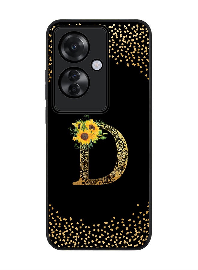 Stylizedd Rugged Black edge case for Oppo Reno11 F / Oppo F25 Pro 5G, Slim fit Soft Cover - Custom Monogram Initial Letter Floral Pattern Alphabet - D ( Black) - Image 1