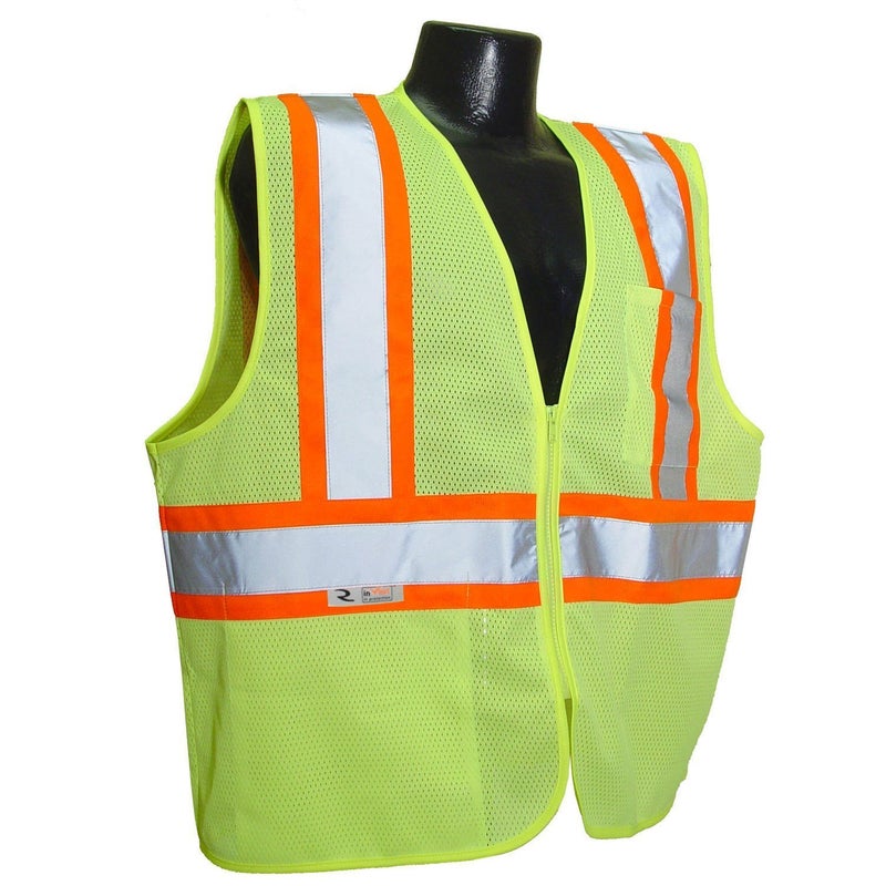 Radians SV222ZGML Polyester Mesh Economy Class 2 High Visibility Zipper Closure Vest with TwoTone Trim Large Green