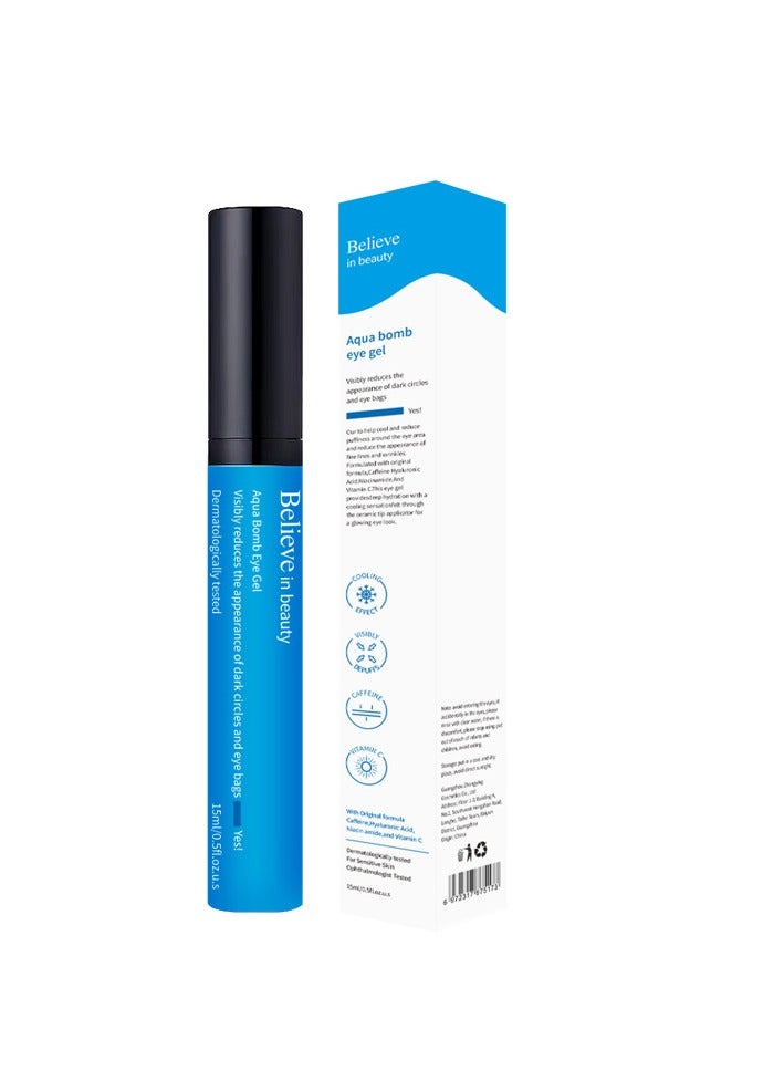 Believe Water Bomb Cooling Eye Cream - Caffeine and Hyaluronic Acid for de-puffing and hydration; Niacinamide and Vitamin C for reducing dark circles; Adenosine and Collagen for plumping and firming. Korean Skincare - Image 2