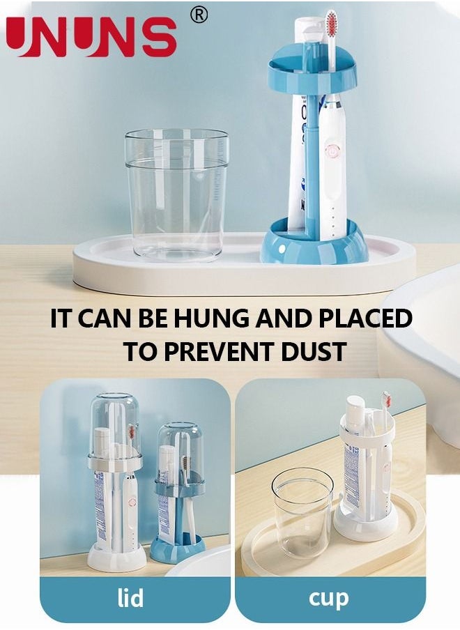 UNUNS Toothbrush Holder Stand,2-Piece Wall Mounted Toothbrush Bathroom Organizer With 3 Standard Brushes Position And Cup,Adjustable Height,Blue+White  - Image 3