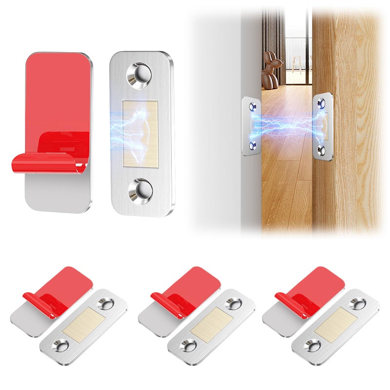 PHIXBEAR Magnetic Cabinet Door Catch, Ultra Thin Cabinet Magnet Latch, Strong Adhesive, Stainless Steel Heavy-Duty Closure for Kitchen Cupboard Drawer, Cabinet Door Magnets(4 Pack) - Image 1
