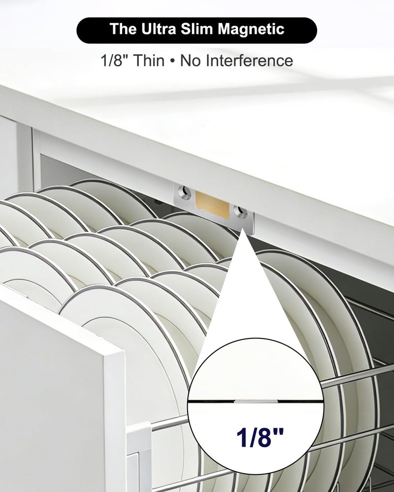 PHIXBEAR Magnetic Cabinet Door Catch, Ultra Thin Cabinet Magnet Latch, Strong Adhesive, Stainless Steel Heavy-Duty Closure for Kitchen Cupboard Drawer, Cabinet Door Magnets(4 Pack) - Image 3