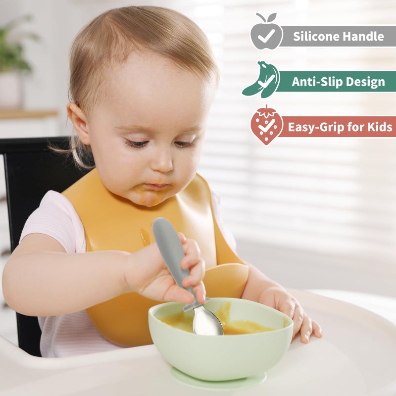 DRKIO 8 Pieces Toddler Utensils Set - Kids Silverware Set with Silicone Handle Children Safe 18/8 Stainless Steel Forks and Spoons Anti-Choke Design Food Grade Dishwasher Safe - Image 4