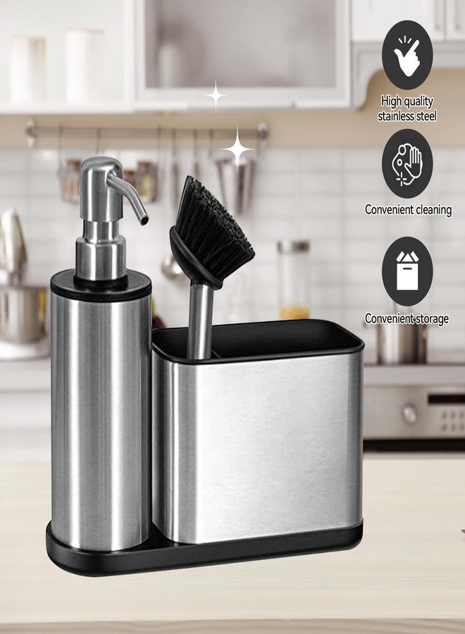 YTDTKJ Kitchen Dish Soap Dispensers, Bathroom Soap Dispensers with Storage and Brush, Stainless Steel Sink Organizer with Caddy, Sponge Holder for Countertop Kitchen Bathroom - Image 4