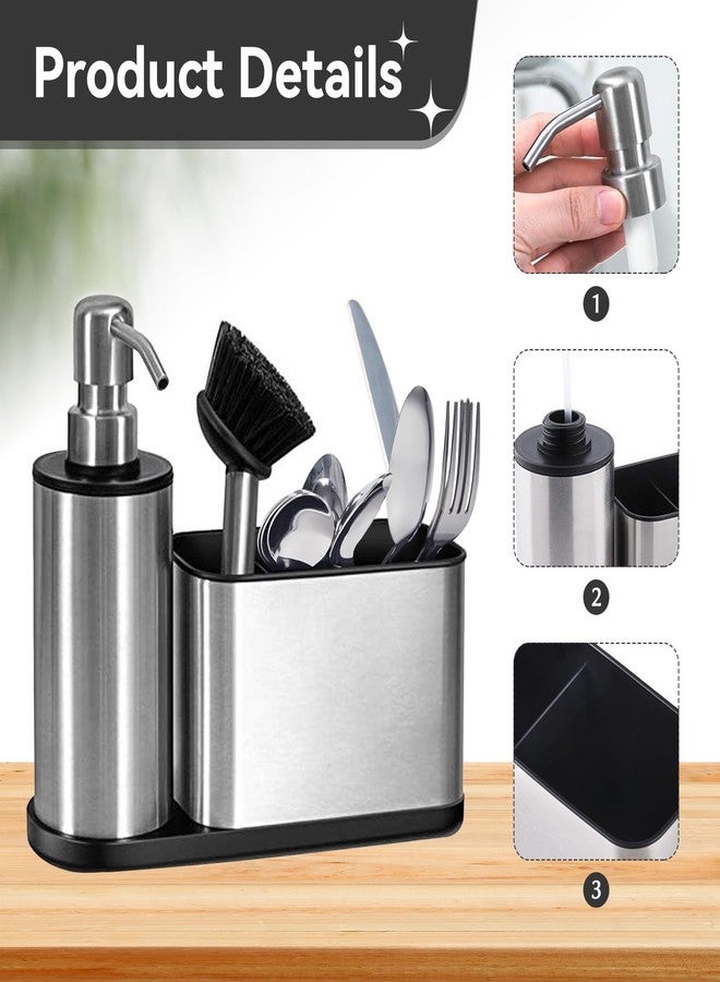 YTDTKJ Kitchen Dish Soap Dispensers, Bathroom Soap Dispensers with Storage and Brush, Stainless Steel Sink Organizer with Caddy, Sponge Holder for Countertop Kitchen Bathroom - Image 3