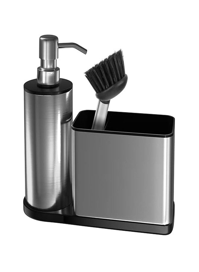 YTDTKJ Kitchen Dish Soap Dispensers, Bathroom Soap Dispensers with Storage and Brush, Stainless Steel Sink Organizer with Caddy, Sponge Holder for Countertop Kitchen Bathroom - Image 1