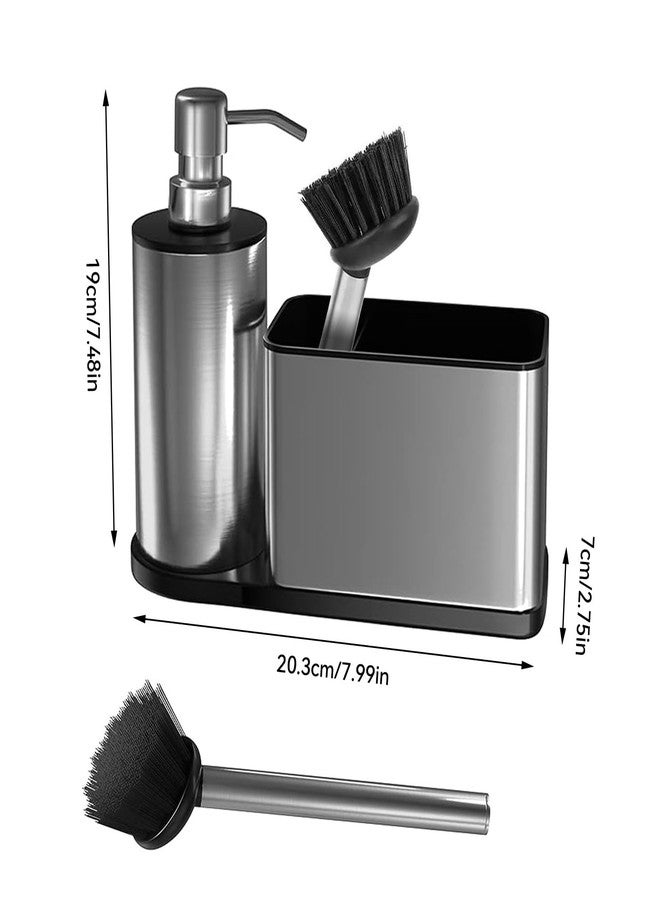 YTDTKJ Kitchen Dish Soap Dispensers, Bathroom Soap Dispensers with Storage and Brush, Stainless Steel Sink Organizer with Caddy, Sponge Holder for Countertop Kitchen Bathroom - Image 2