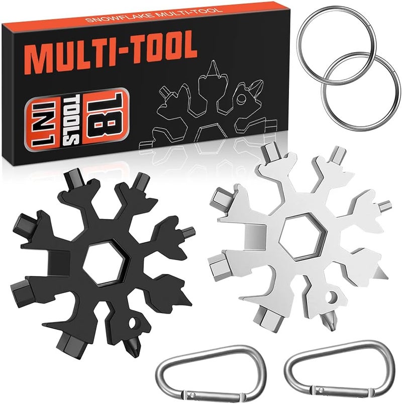 Cutiful Stocking Stuffers for Men - Snowflake 18 in 1 Multitool Christmas Gifts, 2 Pack Multi Tools for Dad from Daughter Son, Gifts for Father Husband Him (Black&Silver Orange Box) - Image 1