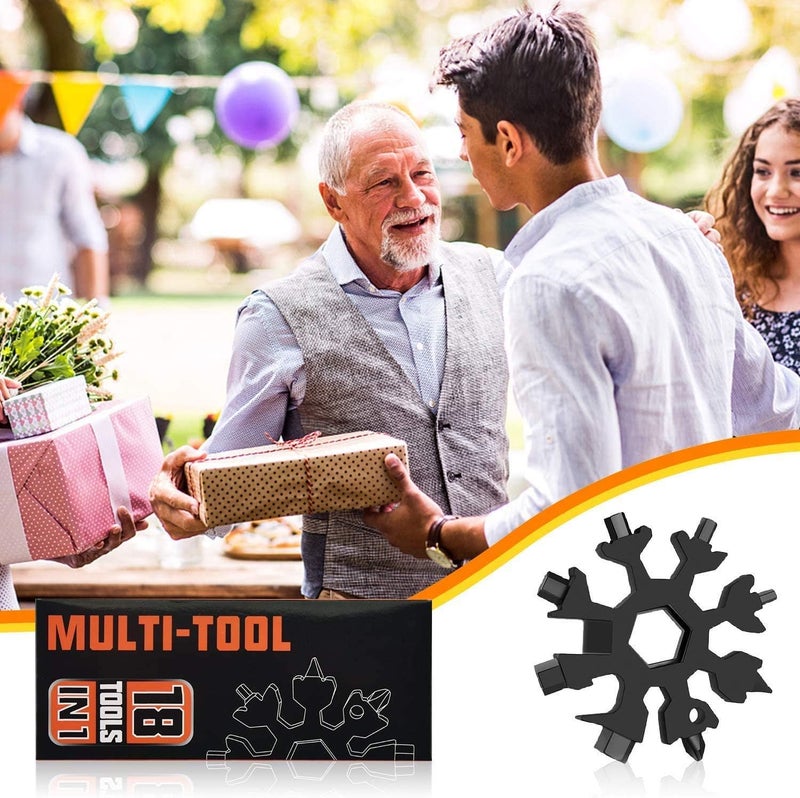 Cutiful Stocking Stuffers for Men - Snowflake 18 in 1 Multitool Christmas Gifts, 2 Pack Multi Tools for Dad from Daughter Son, Gifts for Father Husband Him (Black&Silver Orange Box) - Image 2