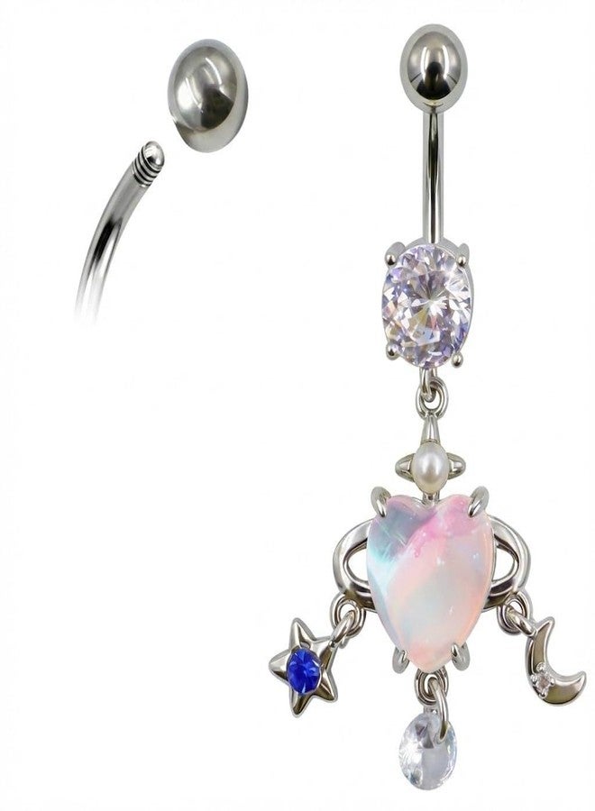 ECVLRTK G23 Hypoallergenic Flat Back Titanium Belly Button Ring,14G Titanium Floating Belly Button Rings for Women Men,Cute Navel Piercing Jewelry With Sparkling Aurora Crystal Pendant (HEART) - Image 1