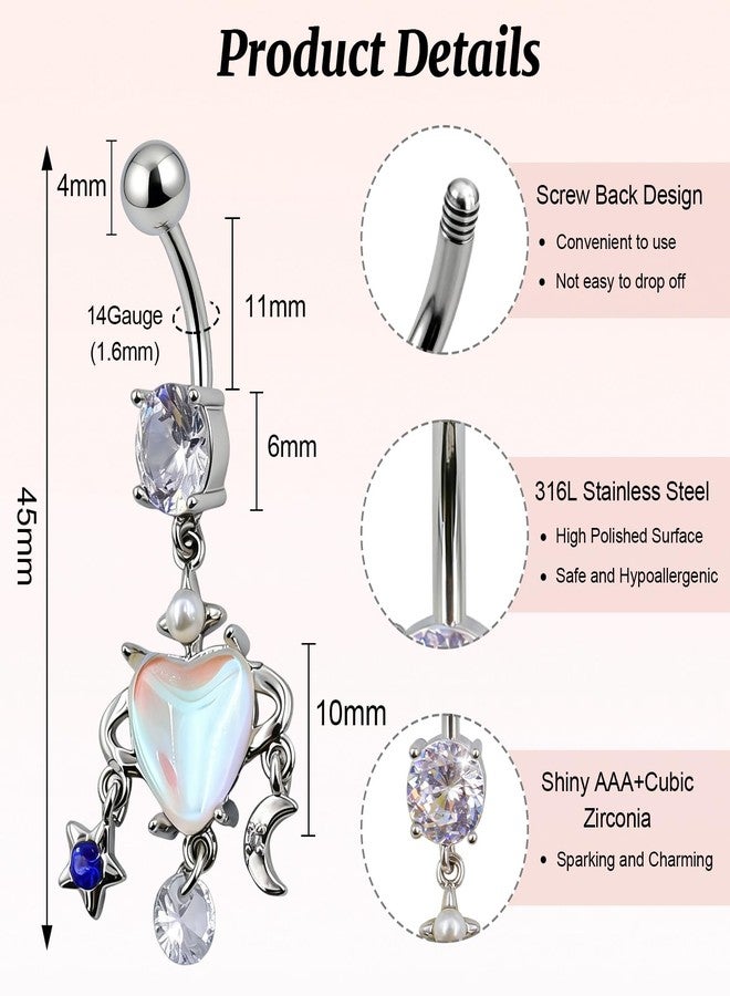 ECVLRTK G23 Hypoallergenic Flat Back Titanium Belly Button Ring,14G Titanium Floating Belly Button Rings for Women Men,Cute Navel Piercing Jewelry With Sparkling Aurora Crystal Pendant (HEART) - Image 4