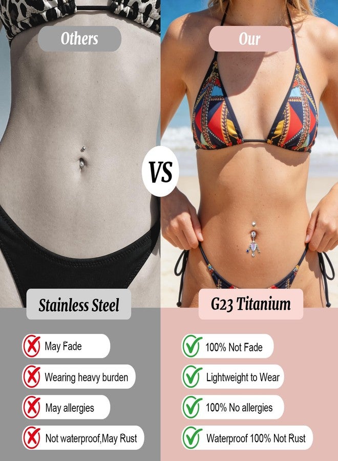 ECVLRTK G23 Hypoallergenic Flat Back Titanium Belly Button Ring,14G Titanium Floating Belly Button Rings for Women Men,Cute Navel Piercing Jewelry With Sparkling Aurora Crystal Pendant (HEART) - Image 5