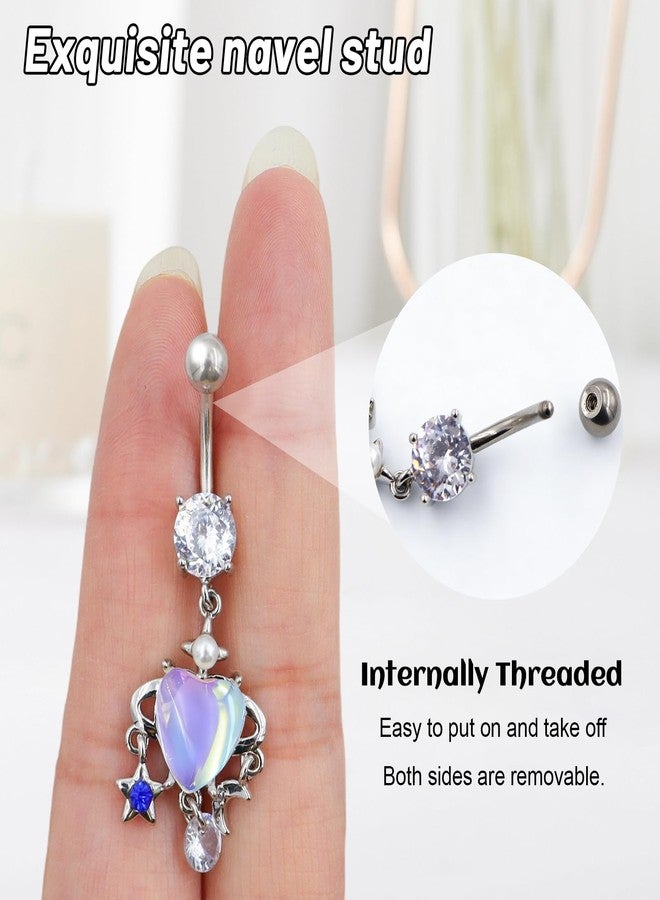 ECVLRTK G23 Hypoallergenic Flat Back Titanium Belly Button Ring,14G Titanium Floating Belly Button Rings for Women Men,Cute Navel Piercing Jewelry With Sparkling Aurora Crystal Pendant (HEART) - Image 3