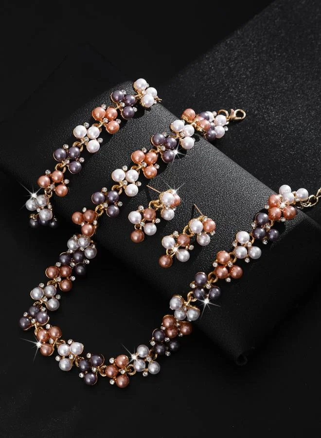 Take Two  3-Piece Floral Embellished Necklace,Bracelet and Earrings Jewelry Set for Women | Best Price UAE