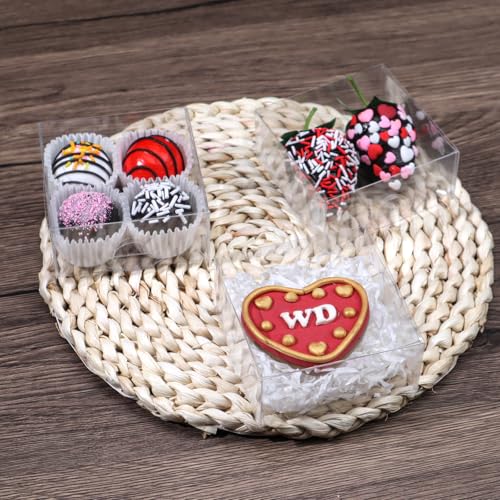TEMLQPACK 50PCS 3X3X1 Inch Clear Boxes for Cookies Soap Chocolate Truffles Donuts Macarons Chocolatecovered Cherries Mini Bakery Items Brownies - Image 3