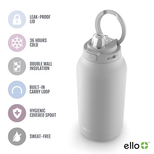 Ello Hydra 64oz Stainless Steel Water Jug with Locking Leak Proof Lid | Reusable Half Gallon Vacuum Insulated Metal Bottle with Silicone Straw, Keeps Drinks Cold All Day, Gift Ready, Grey - Image 3