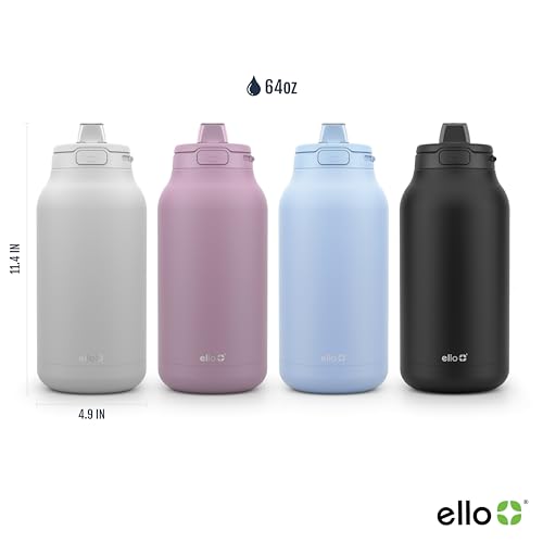 Ello Hydra 64oz Stainless Steel Water Jug with Locking Leak Proof Lid | Reusable Half Gallon Vacuum Insulated Metal Bottle with Silicone Straw, Keeps Drinks Cold All Day, Gift Ready, Grey - Image 4