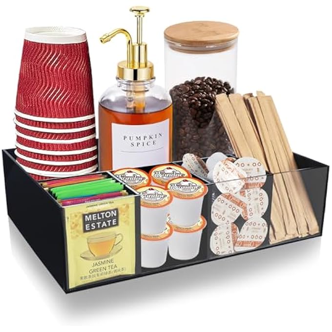 rayihni Coffee Station Organizer  Essentials Set Up With Clear Condiment Pod Storage Basket Countertop Coffee Bar Accessories And Organizer With Cup Holder - Image 1