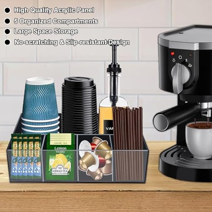rayihni Coffee Station Organizer  Essentials Set Up With Clear Condiment Pod Storage Basket Countertop Coffee Bar Accessories And Organizer With Cup Holder - Image 2