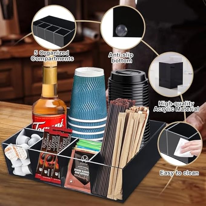 rayihni Coffee Station Organizer  Essentials Set Up With Clear Condiment Pod Storage Basket Countertop Coffee Bar Accessories And Organizer With Cup Holder - Image 3