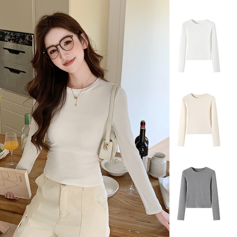 H583 Women's Slim Fit Long Sleeve Solid T-Shirt Round Neck - Image 1