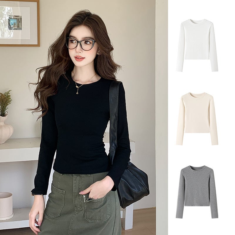 H583 Women's Slim Fit Long Sleeve Solid T-Shirt Round Neck - Image 3