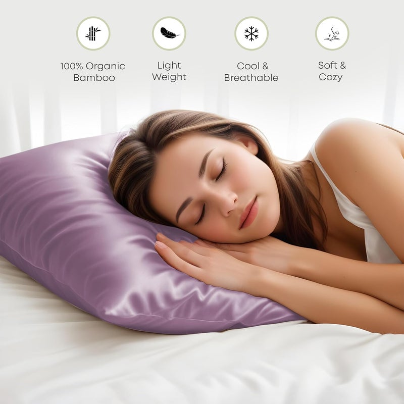 LINENWALAS 100% Organic Bamboo Pillow Cases 2 Pack, Cooling Pillowcases King Size 50x90 cm with Envelope Closure, Soft Premium Bamboo Silk Pillowcases for Hair and Skin (50x90 cm, Lilac) - Image 5