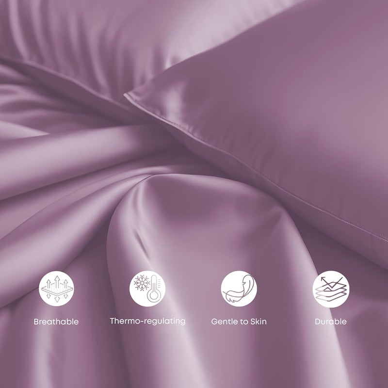 LINENWALAS 100% Organic Bamboo Pillow Cases 2 Pack, Cooling Pillowcases King Size 50x90 cm with Envelope Closure, Soft Premium Bamboo Silk Pillowcases for Hair and Skin (50x90 cm, Lilac) - Image 3