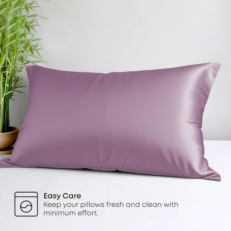 LINENWALAS 100% Organic Bamboo Pillow Cases 2 Pack, Cooling Pillowcases King Size 50x90 cm with Envelope Closure, Soft Premium Bamboo Silk Pillowcases for Hair and Skin (50x90 cm, Lilac) - Image 4