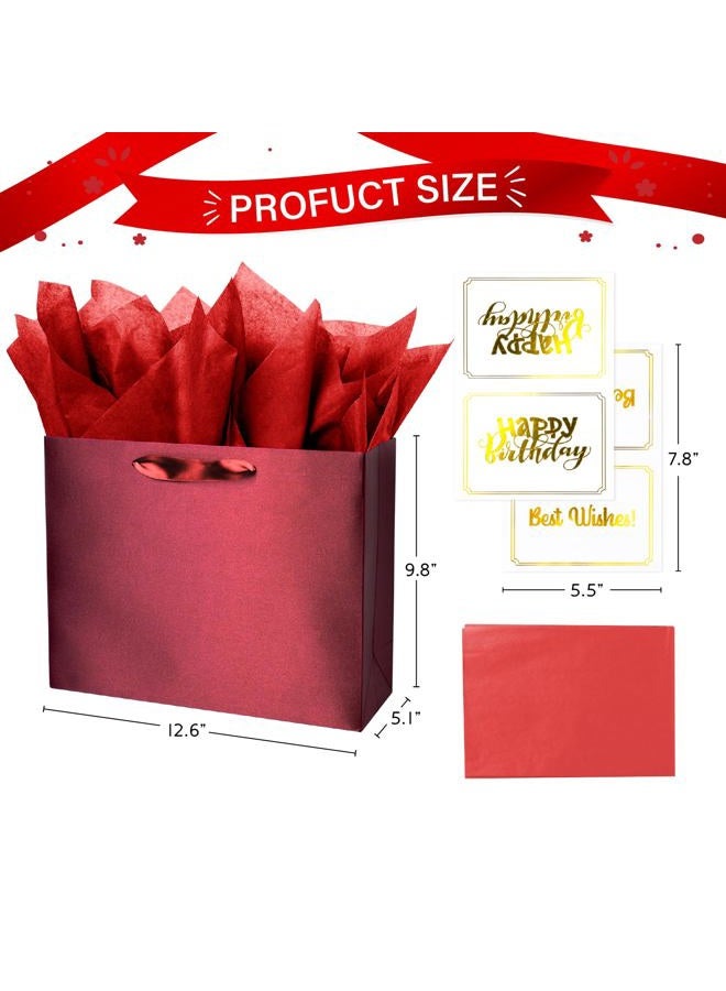 Linelglobal Red Gift Bag with Tissue Paper Solid Color Silky for Women Men Boutique, Birthday, Anniversary, Wedding 13" - Image 2