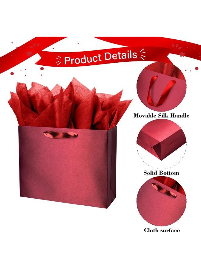 Linelglobal Red Gift Bag with Tissue Paper Solid Color Silky for Women Men Boutique, Birthday, Anniversary, Wedding 13" - Image 3