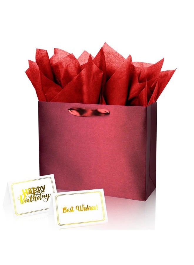 Linelglobal Red Gift Bag with Tissue Paper Solid Color Silky for Women Men Boutique, Birthday, Anniversary, Wedding 13" - Image 1
