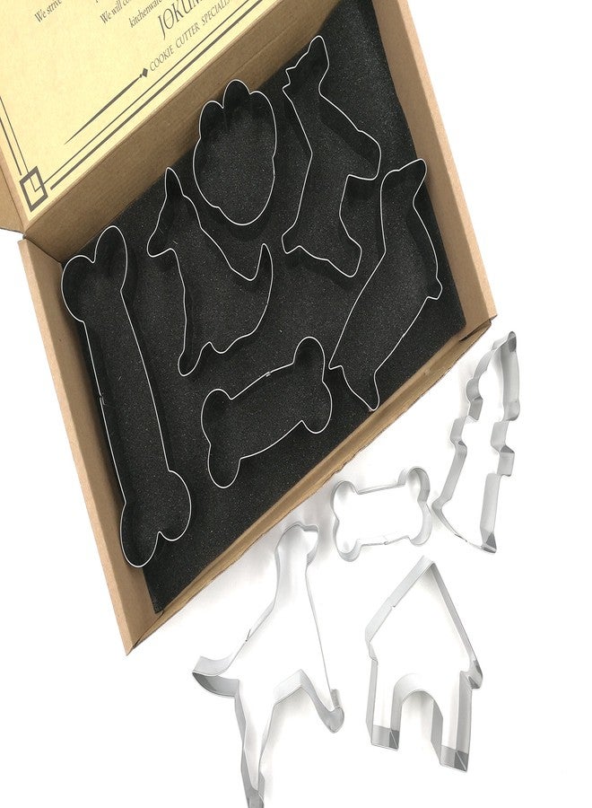 JOKUMO Dog Lover Complete Cookie Cutters Set - 10 PC High Grade 430 Stainless Steel -Golden Retriever, Miniature Schnauzer, Dachshund, Dog sit position, Dog Paw, Dog House, Fire Hydrant and 3 Dog Bone - Image 1