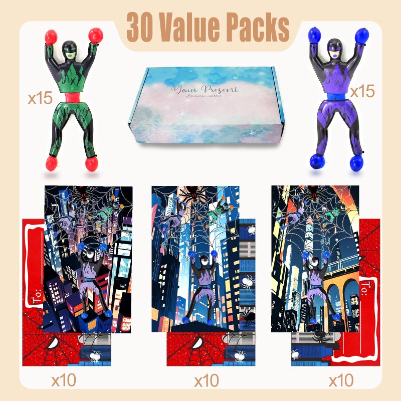 AimatRun 30 Pcs Valentines Day Gifts for Kids with Sticky Wall Climbing Toy and 30 Valentines Day Cards, Classroom Gift Exchange,Boys Birthday Party Favors, School Prizes, Stress Relieving Toys - Image 3