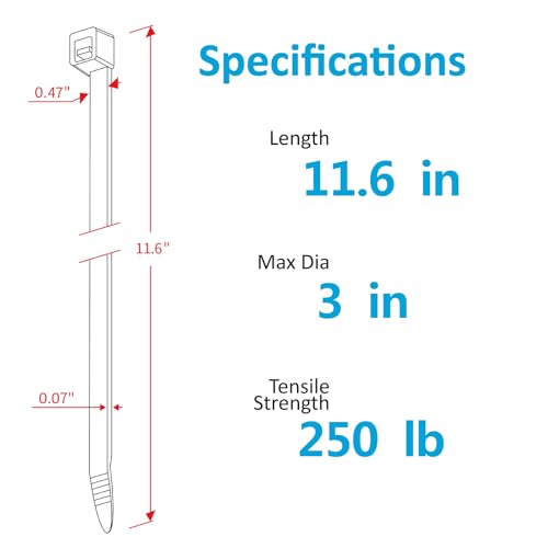 Karoka Industrial Zip Ties Heavy Duty with 250 lbs Tensile Strength, 11.6 inch, Electrical Cable Ties Heavy Duty, 50 Pieces, Wide and Thick Zip Ties, by Karoka - Image 2
