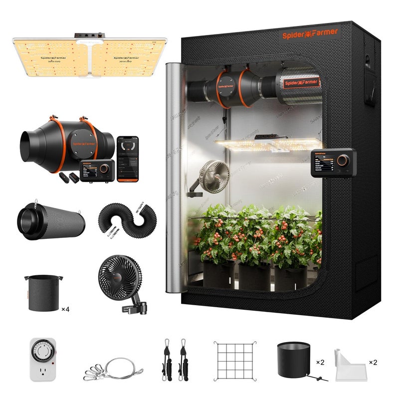 Spider Farmer Grow Tent Complete System 4x2 SF2000 LED Grow Light with Samsung LM301H EVO Diodes Dimmable Lights 47 x 24 x 71 Grow Tent 4 Inch Inline Fan Filter with GGS Smart Controller