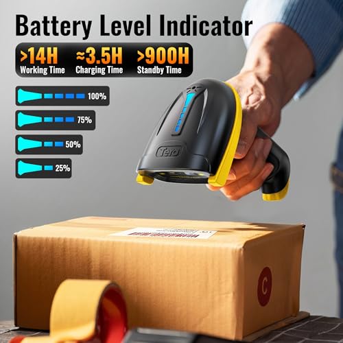 Tera Barcode Scanner Wireless Versatile 2-in-1 (2.4Ghz Wireless+USB 2.0 Wired) with Battery Level Indicator, 328 Feet Transmission Distance Rechargeable 1D Laser Bar Code Reader Handheld 5100 Yellow - Image 2