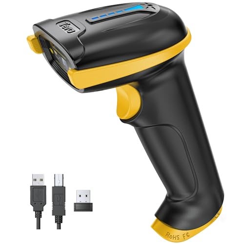 Tera Barcode Scanner Wireless Versatile 2-in-1 (2.4Ghz Wireless+USB 2.0 Wired) with Battery Level Indicator, 328 Feet Transmission Distance Rechargeable 1D Laser Bar Code Reader Handheld 5100 Yellow - Image 1