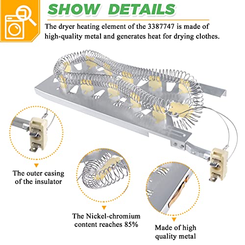 Techecook 3387747 WP3387747 W11344457 Dryer Heating Element by Techecook - Fit for Kenmore Whirlpool Kitchen-Aid Maytag Dryer - Replaces medc700vw0 8527865 w11045584 PS11741416 AP6008281 AP2947033 PS344597 - Image 3