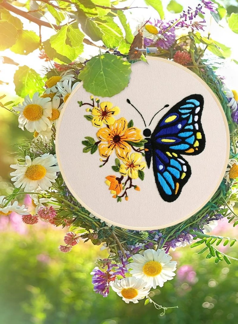 3 Pack Embroidery Starter Kit with Pattern, Flowers Butterfly Stamped Embroidery Kit Including Embroidery Fabrics, Bamboo Hoops, Threads Needles, Hobbies for Women - Image 2