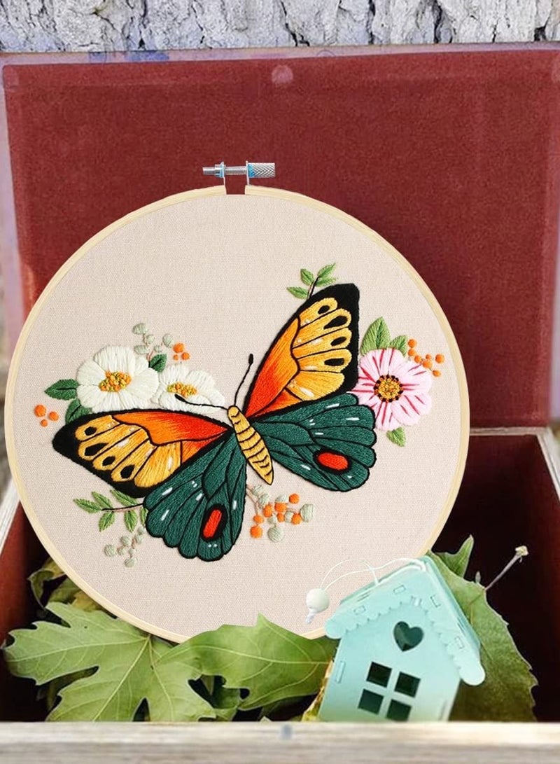 3 Pack Embroidery Starter Kit with Pattern, Flowers Butterfly Stamped Embroidery Kit Including Embroidery Fabrics, Bamboo Hoops, Threads Needles, Hobbies for Women - Image 3