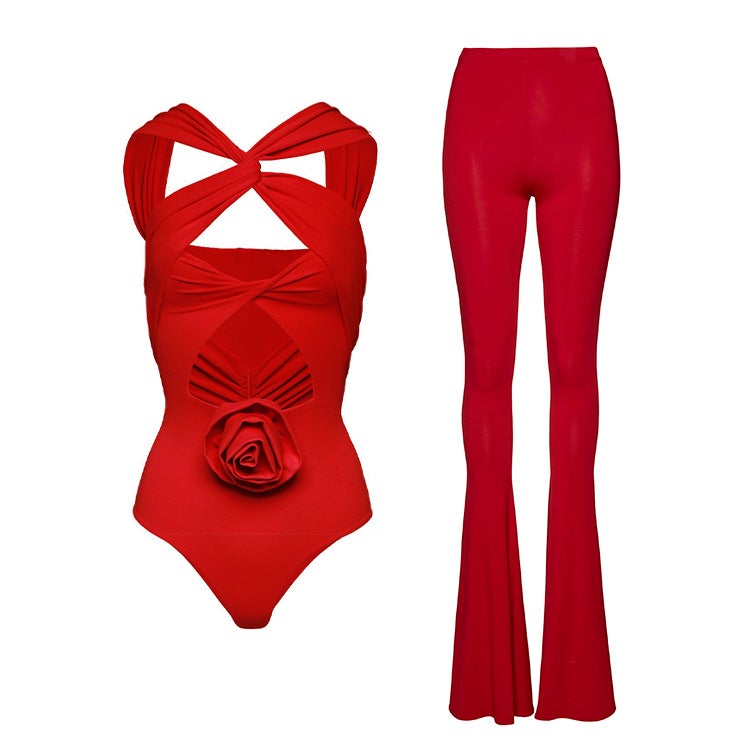 2024 New Arrival One-Piece Swimsuit Flower Decorative Strap Solid Color One-Piece Swimsuit Skirt Suit 2532 - Image 4