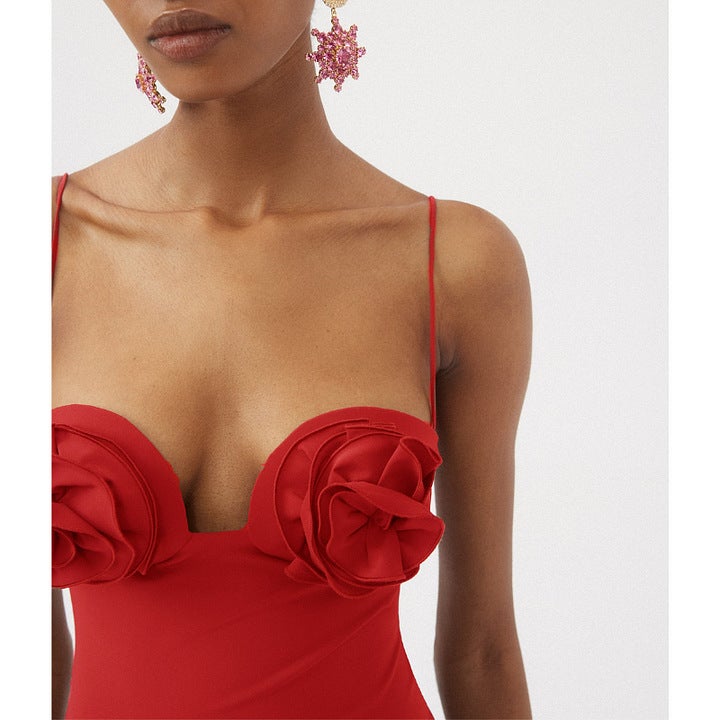 2024 New Arrival One-Piece Swimsuit Flower Decorative Strap Solid Color One-Piece Swimsuit Skirt Suit 2532 - Image 3