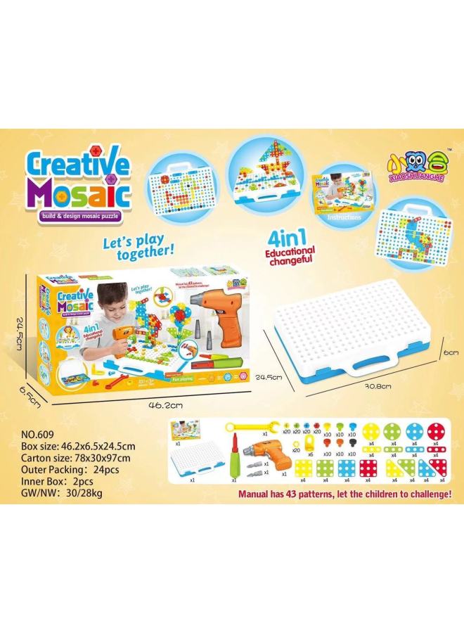 Electric Drill Screw Jigsaw 3D Three-dimensional Mushroom Nail Platter Children's Early Education Disassembly Building Blocks Toy-Color:609 (English) Creative Magic Plate - Image 1