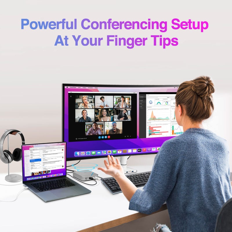 AVLT USB C Speakerphone Hub 360Â° Omnidirectional Sound Conference Microphone PD 85W Charging, 5Gbps Data Speed, External 4K HDMI Display Support, Portable and Space Saving for Meetings - Image 3