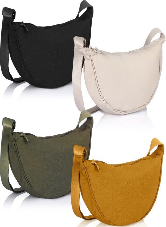 Dansydaisy 4 Pcs Nylon Crescent Crossbody Purses Bag for Women Men Half Moon Shape Sling Travel Bag Crescent Shoulder, Warm Colors, 12 x 3.5 x 6 inches, Fashion - Image 1