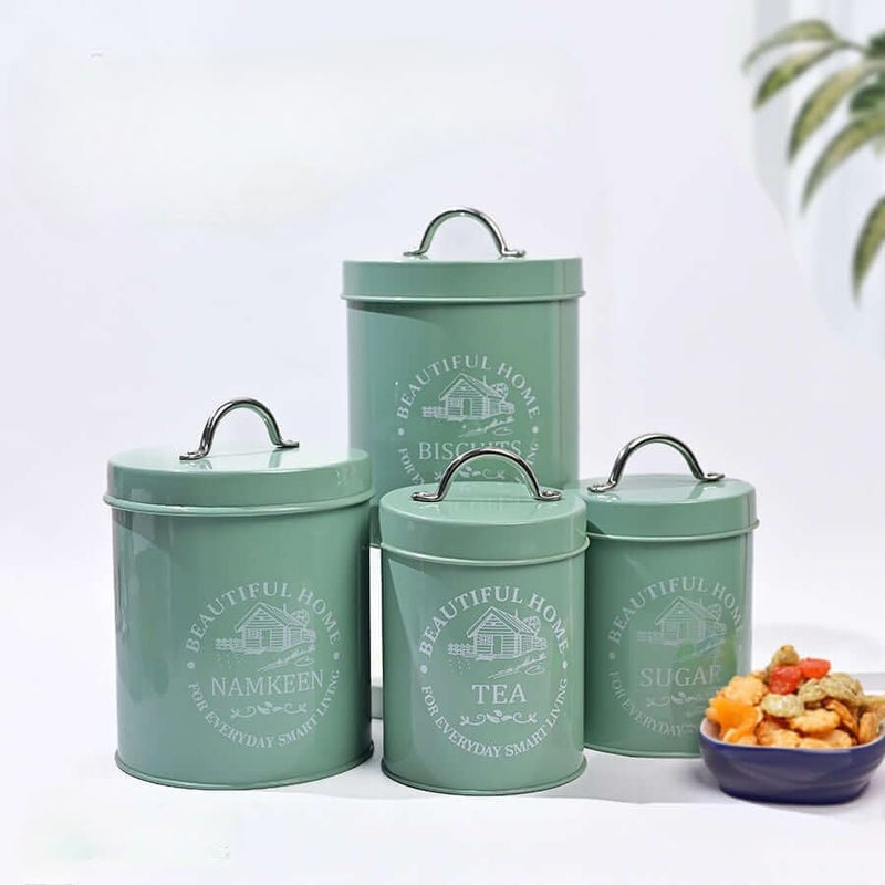 MARKET 99 Green Metal Tea and Sugar Jar 850ml with Biscuit and Namkeen Jar 1300ml Set of 4 | Leak-Proof Cylindrical Kitchen Storage Containers for Dry Food | Stylish Canister Set - Image 2