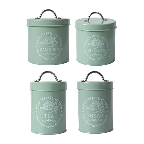 MARKET 99 Green Metal Tea and Sugar Jar 850ml with Biscuit and Namkeen Jar 1300ml Set of 4 | Leak-Proof Cylindrical Kitchen Storage Containers for Dry Food | Stylish Canister Set - Image 5