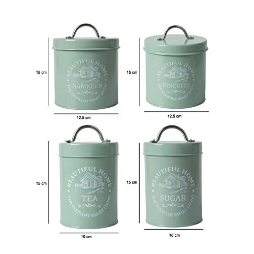 MARKET 99 Green Metal Tea and Sugar Jar 850ml with Biscuit and Namkeen Jar 1300ml Set of 4 | Leak-Proof Cylindrical Kitchen Storage Containers for Dry Food | Stylish Canister Set - Image 4