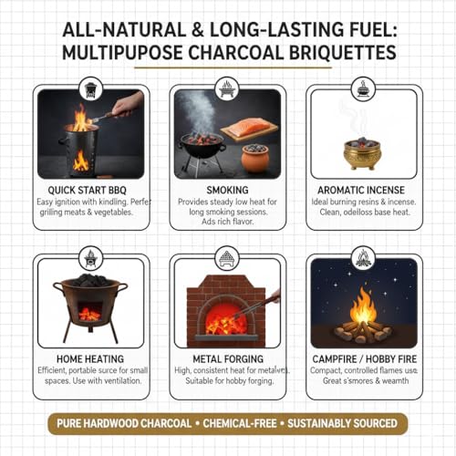 PulGos 1.5kg Pack of Charcoal Briquettes| All Natural Long Lasting Coal for Barbecue| Coal for Cooking & Grilling| BBQ Koila for Camping & Cooking| Koyla with Fire Starter Husk for Home & Outdoor Use - Image 2